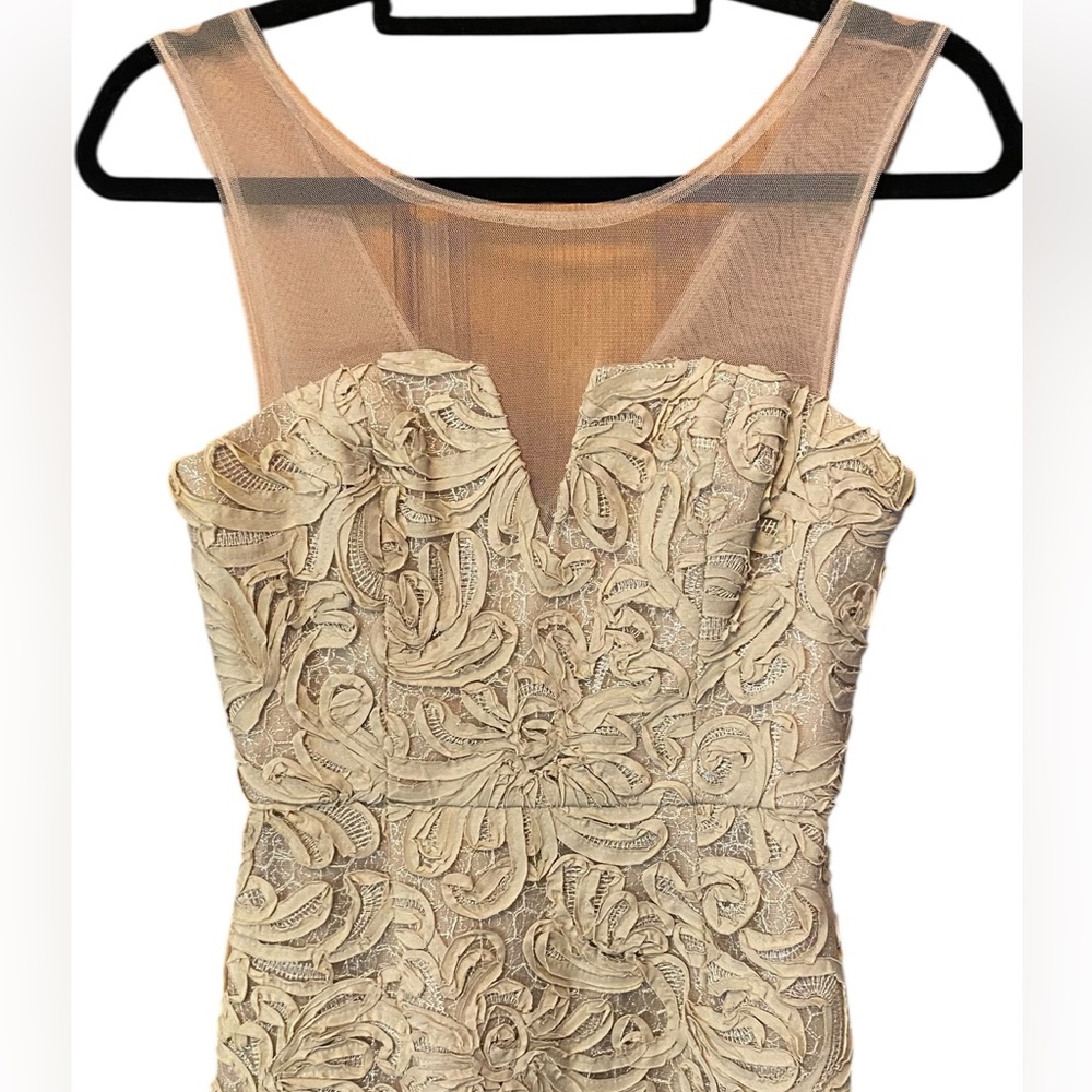BCBG Max Azria Abigail Embroidered Cocktail Dress Champagne Mini Size 4 Wedding - Picture 4 of 6